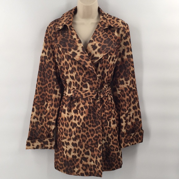Dana Buchman Jackets & Blazers - Leopard Animal Print Trench Belt Coat Raincoat L